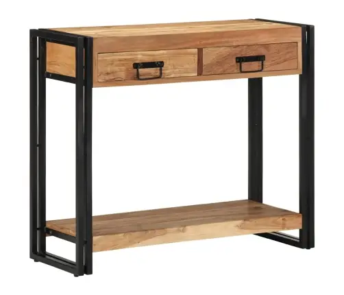 Konsoles Galds Melns 90X33X75 Cm Cietais Akācijas Koks Un Metāls Vidaxl