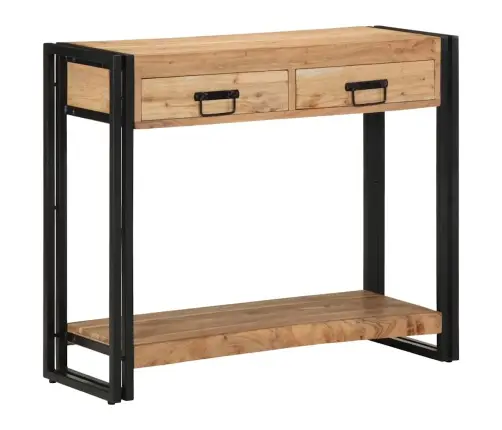 Konsoles Galds Melns 90X33X75 Cm Cietais Akācijas Koks Un Metāls Vidaxl