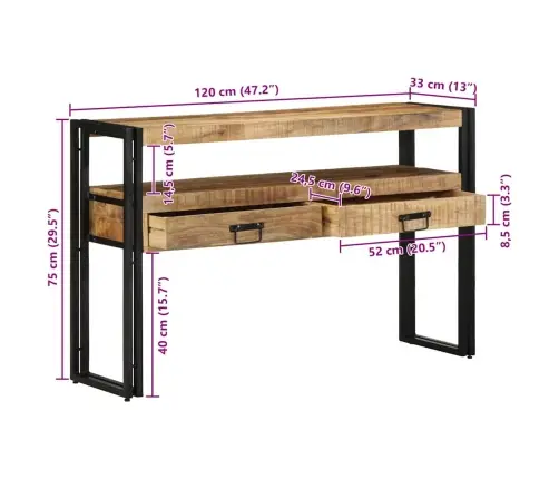 Bezmaksas Galdiņi Melns 120X33X75 Cm Cietais Mango Koks Un Metāls Vidaxl