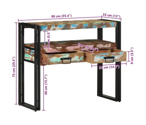 Beigu Galdiņi Daudzkrāsains 90X33X75 Cm Cietā Atjaunota Koka Un Metāla Vidaxl