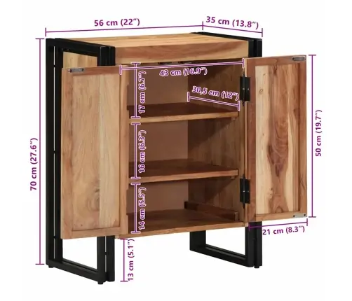 Apavu Skapis Melns 30X30X40 Cm Cietā Akācijas Koka Un Tērauda Vidaxl