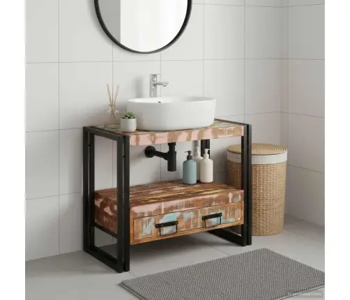 Peegli Kapp Mitmevärviline 71 X 33 X 58 Cm Tugev Taastatud Puit