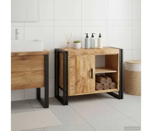 Vannasistabas Izlietnes Skapītis Cieta Mango Koksne, Dzelzs Vidaxl