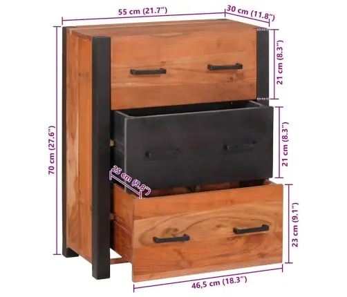 Kõide Sahtliga 3 Pcs Pruun 110 X 30 X 75 Cm Akaatsiapuit