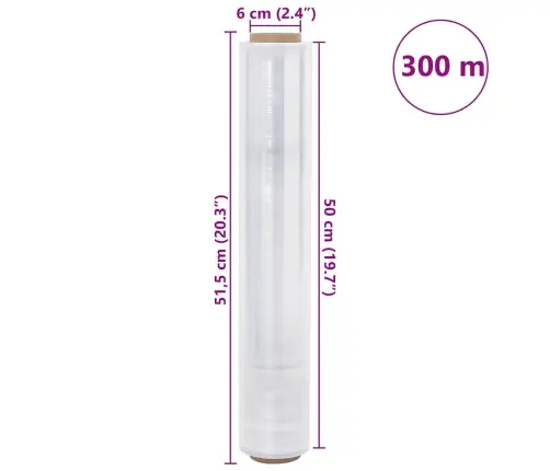 Stretch Film 2 Gab Caurspīdīga 20 Μm 50 Cm X 300 M Vidaxl