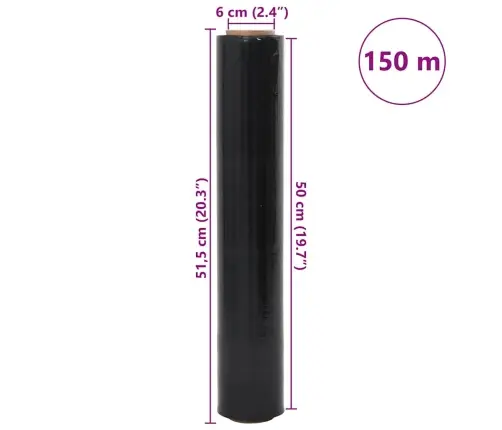 Stretch Film 6 Gab Melns 23 Μm 50 Cm X 150 M Vidaxl