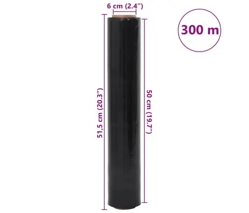 Stretch Film 6 Gab Melna 30 Μm 50 Cm X 300 M Vidaxl
