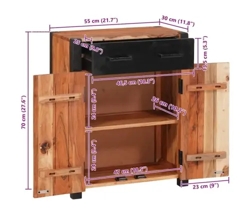 Bufetes Un Sānu Galdi Brūna 55 X 30 X 75 Cm Akācijas Masīvkoks Vidaxl