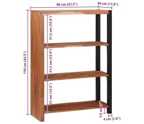 Grāmatu Plaukts Brūna 80 X 30 X 110 Cm Akācijas Masīvkoks Vidaxl