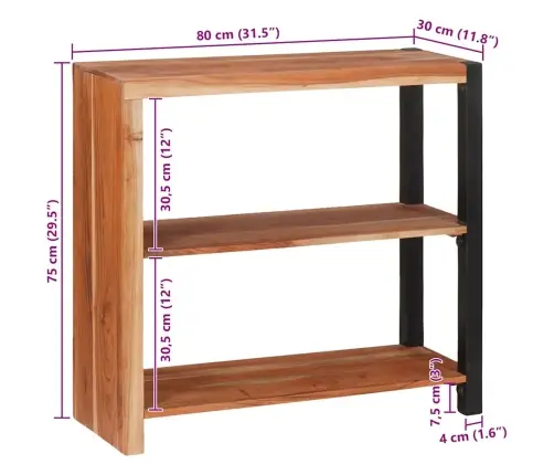 Grāmatu Plaukts Brūna 80 X 30 X 75 Cm Akācijas Masīvkoks Vidaxl