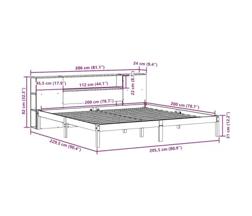 Gulta Ar Grāmatu Plauktu, Bez Matrača, 200X200 Cm, Priedes Koks Vidaxl