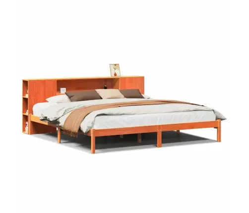 Gulta Ar Grāmatu Plauktu, Bez Matrača, 200X200 Cm, Priedes Koks Vidaxl