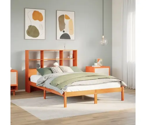 Lova Be Čiužinio/Su Knygų Lentyna, Vaško Ruda, 120X190cm Pušis