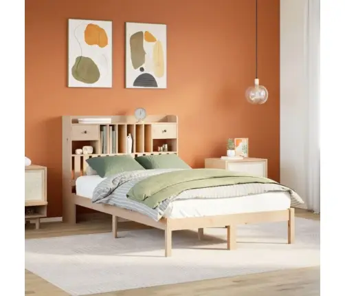 Gulta Ar Grāmatu Plauktu, Bez Matrača, 135X190 Cm, Priedes Koks Vidaxl