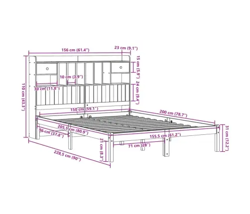 Gulta Ar Grāmatu Plauktu, Bez Matrača, 150X200 Cm, Priedes Koks Vidaxl