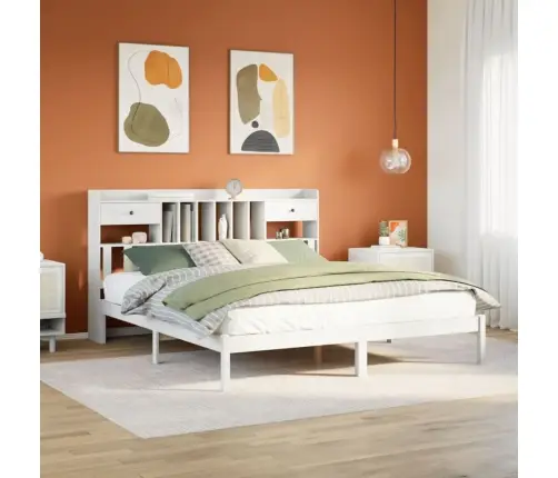 Lova Su Knygų Spinta Be Čiužinio, Balta, 180X200cm Pušis