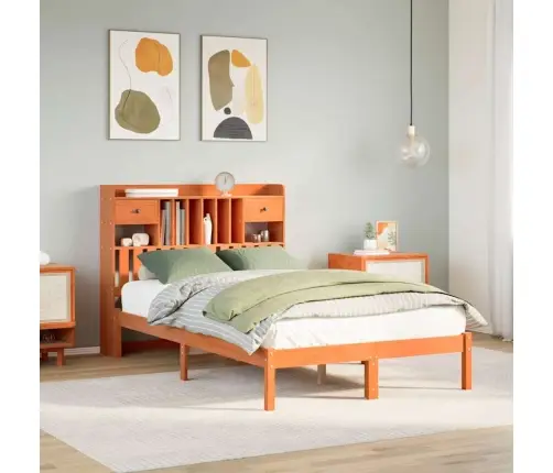 Gulta Ar Grāmatu Plauktu, Bez Matrača, 135X190 Cm, Priedes Koks Vidaxl