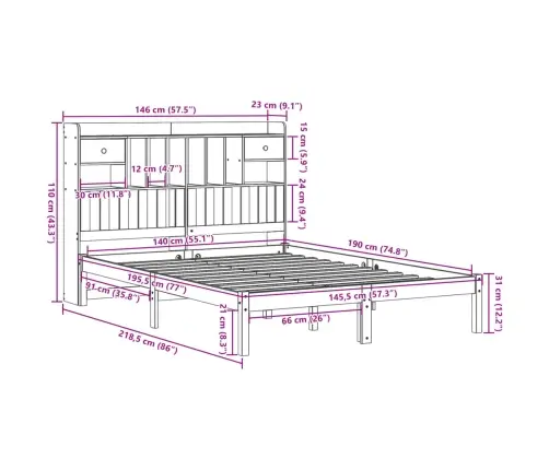 Lova Su Knygų Spinta Be Čiužinio, Ruda, 140X190cm Pušis