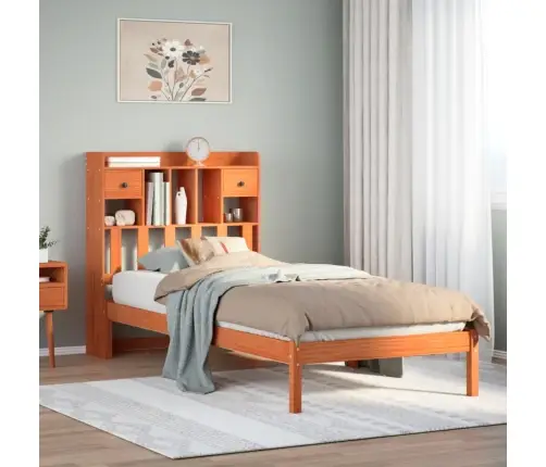 Gulta Ar Grāmatu Plauktu, Bez Matrača, 100X200 Cm, Priedes Koks Vidaxl