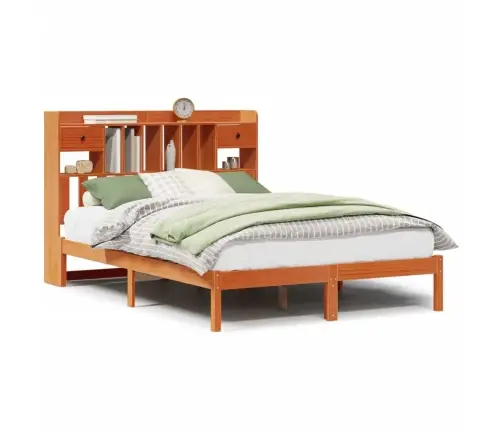 Gulta Ar Grāmatu Plauktu, Bez Matrača, 140X200 Cm, Priedes Koks Vidaxl