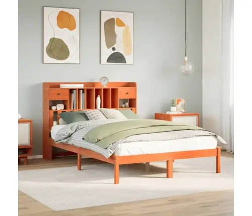 Gulta Ar Grāmatu Plauktu, Bez Matrača, 140X200 Cm, Priedes Koks Vidaxl