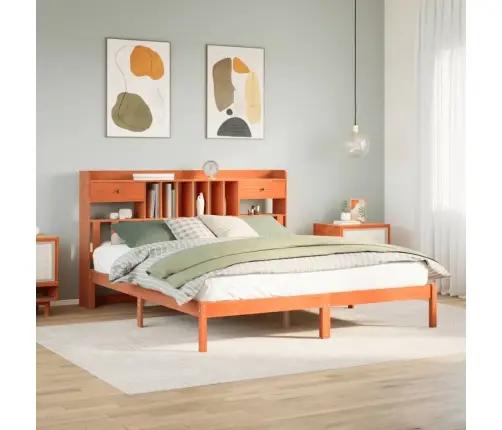 Gulta Ar Grāmatu Plauktu, Bez Matrača, 200X200 Cm, Priedes Koks Vidaxl