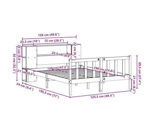Gulta Ar Grāmatu Plauktu, Bez Matrača, 120X190 Cm, Priedes Koks Vidaxl