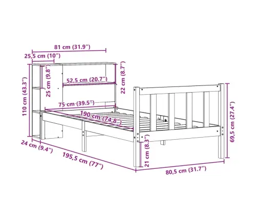 Lova Su Knygų Spinta Be Čiužinio, Balta, 75X190cm Pušis