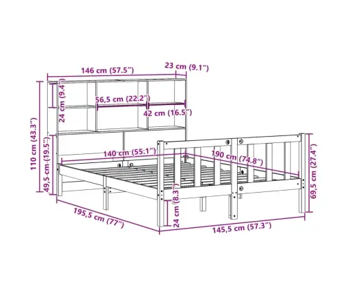 Lova Su Knygų Spinta Be Čiužinio, Balta, 140X190cm Pušis
