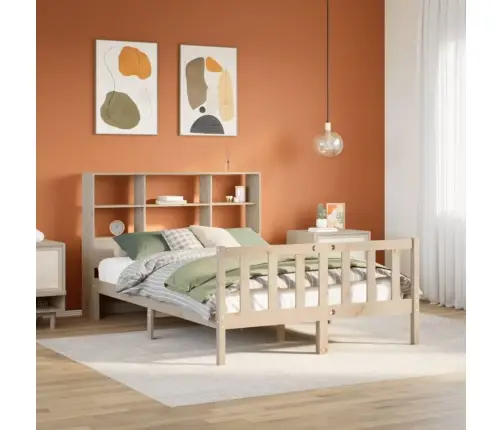 Gulta Ar Grāmatu Plauktu, Bez Matrača, 140X200 Cm, Priedes Koks Vidaxl