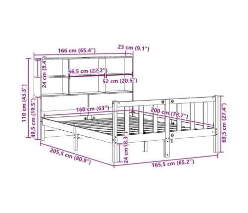Lova Su Knygų Spinta Be Čiužinio, Balta, 160X200cm Pušis