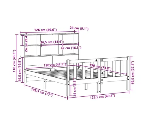 Gulta Ar Grāmatu Plauktu, Bez Matrača, 120X190 Cm, Priedes Koks Vidaxl