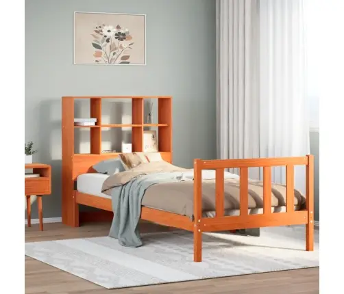 Riiuliga Voodi Ilma Madratsita, Vahapruun, 90X200 cm Männipuit