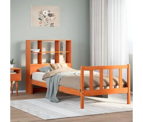 Lova Be Čiužinio/Su Knygų Lentyna, Vaško Ruda, 100X200cm Pušis