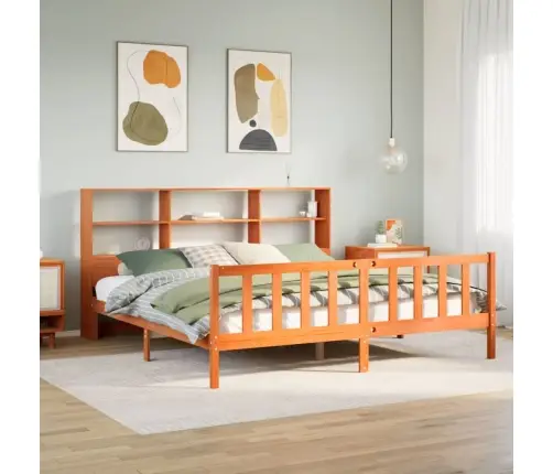 Gulta Ar Grāmatu Plauktu, Bez Matrača, 200X200 Cm, Priedes Koks Vidaxl