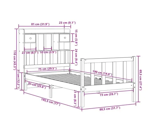 Riiuliga Voodiraam Ilma Madratsita, 75X190 cm Männipuit