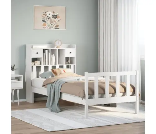 Riiuliga Voodiraam Ilma Madratsita, Valge, 75X190 cm Männipuit