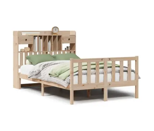 Gulta Ar Grāmatu Plauktu, Bez Matrača, 135X190 Cm, Priedes Koks Vidaxl