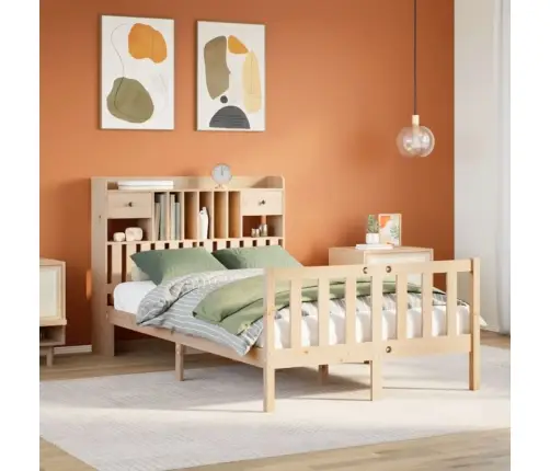 Gulta Ar Grāmatu Plauktu, Bez Matrača, 135X190 Cm, Priedes Koks Vidaxl