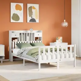 Lova Su Knygų Spinta Be Čiužinio, Balta, 135X190cm Pušis