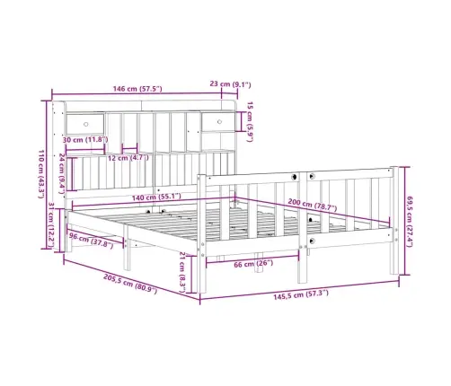 Lova Su Knygų Spinta Be Čiužinio, Balta, 140X200cm Pušis