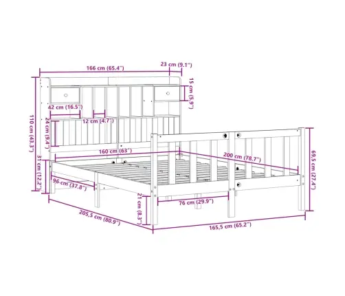 Gulta Ar Grāmatu Plauktu, Bez Matrača, 160X200 Cm, Priedes Koks Vidaxl