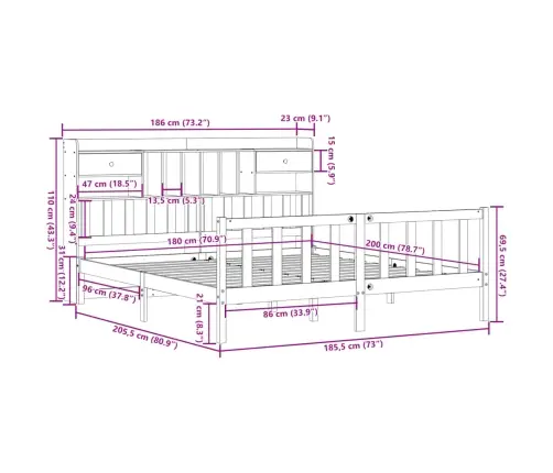Lova Su Knygų Spinta Be Čiužinio, 180X200cm Pušies Masyvas