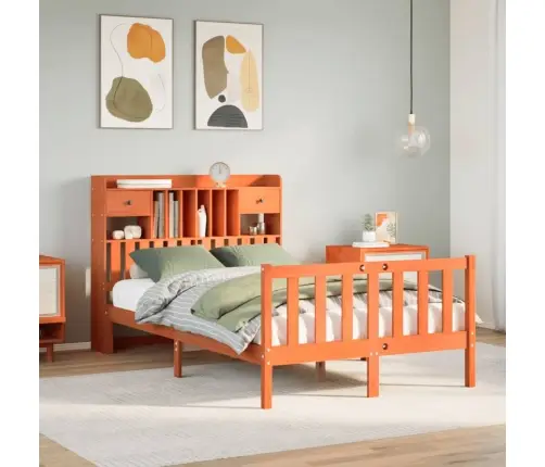 Riiuliga Voodi Ilma Madratsita, Vahapruun, 135X190cm Männipuit