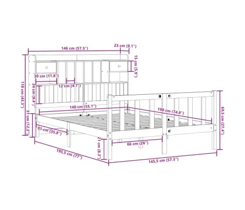 Gulta Ar Grāmatu Plauktu, Bez Matrača, 140X190 Cm, Priedes Koks Vidaxl