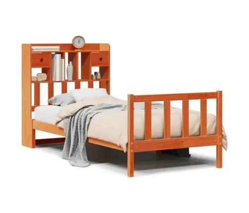 Gulta Ar Grāmatu Plauktu, Bez Matrača, 100X200 Cm, Priedes Koks Vidaxl