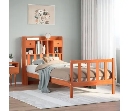 Gulta Ar Grāmatu Plauktu, Bez Matrača, 100X200 Cm, Priedes Koks Vidaxl