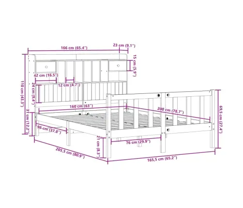 Lova Su Knygų Spinta Be Čiužinio, Ruda, 160X200cm Pušis