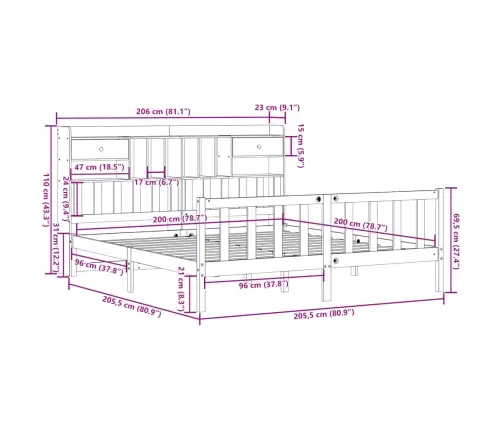 Gulta Ar Grāmatu Plauktu, Bez Matrača, 200X200 Cm, Priedes Koks Vidaxl