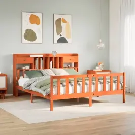 Gulta Ar Grāmatu Plauktu, Bez Matrača, 200X200 Cm, Priedes Koks Vidaxl